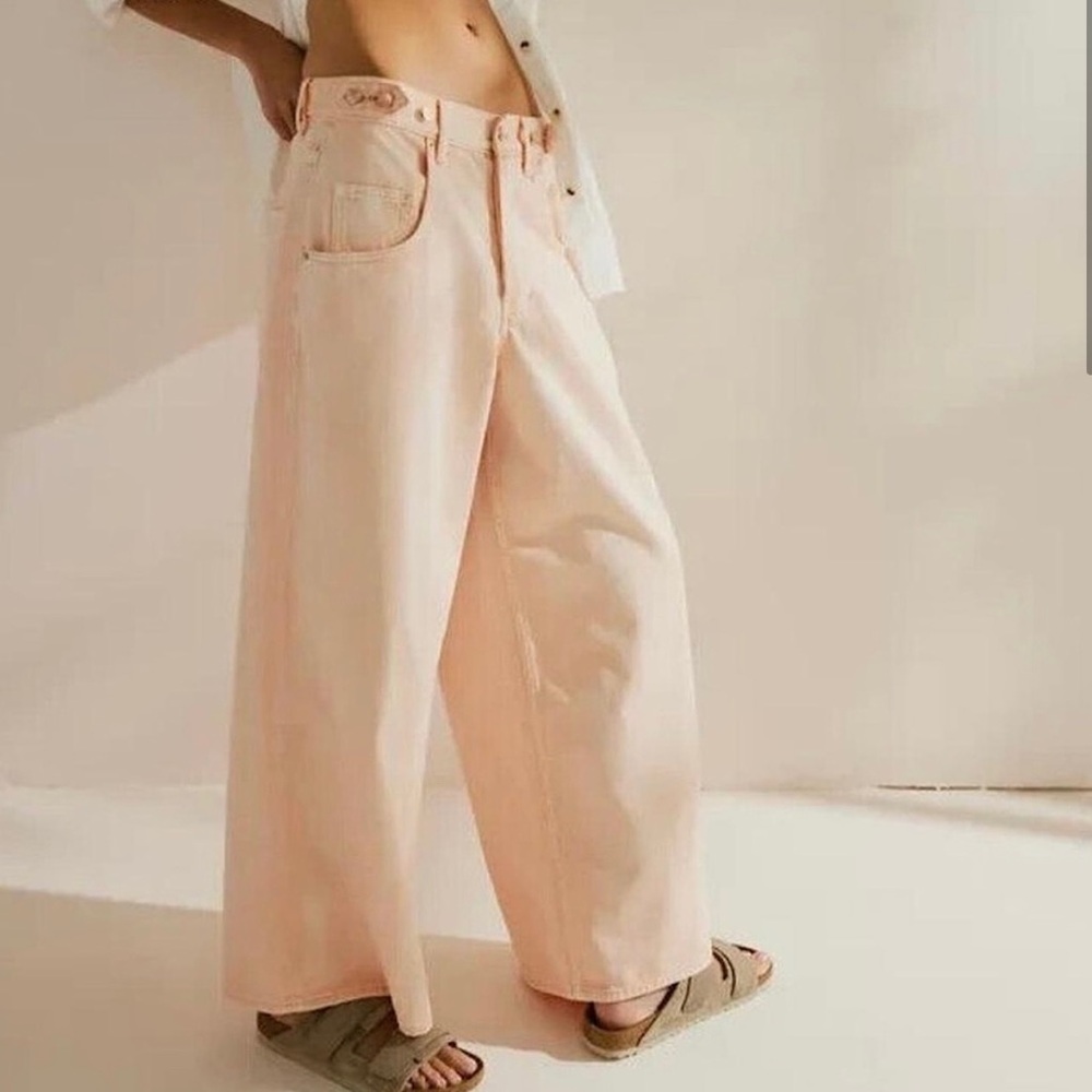 FREE PEOPLE WE THE FREE Electric Feels Dropped Wide Leg Acid Wash Jeans